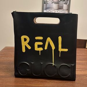 Gucci Ghost “REAL” Leather Tote Bag Black 414476 w/ Box & Dust Bag